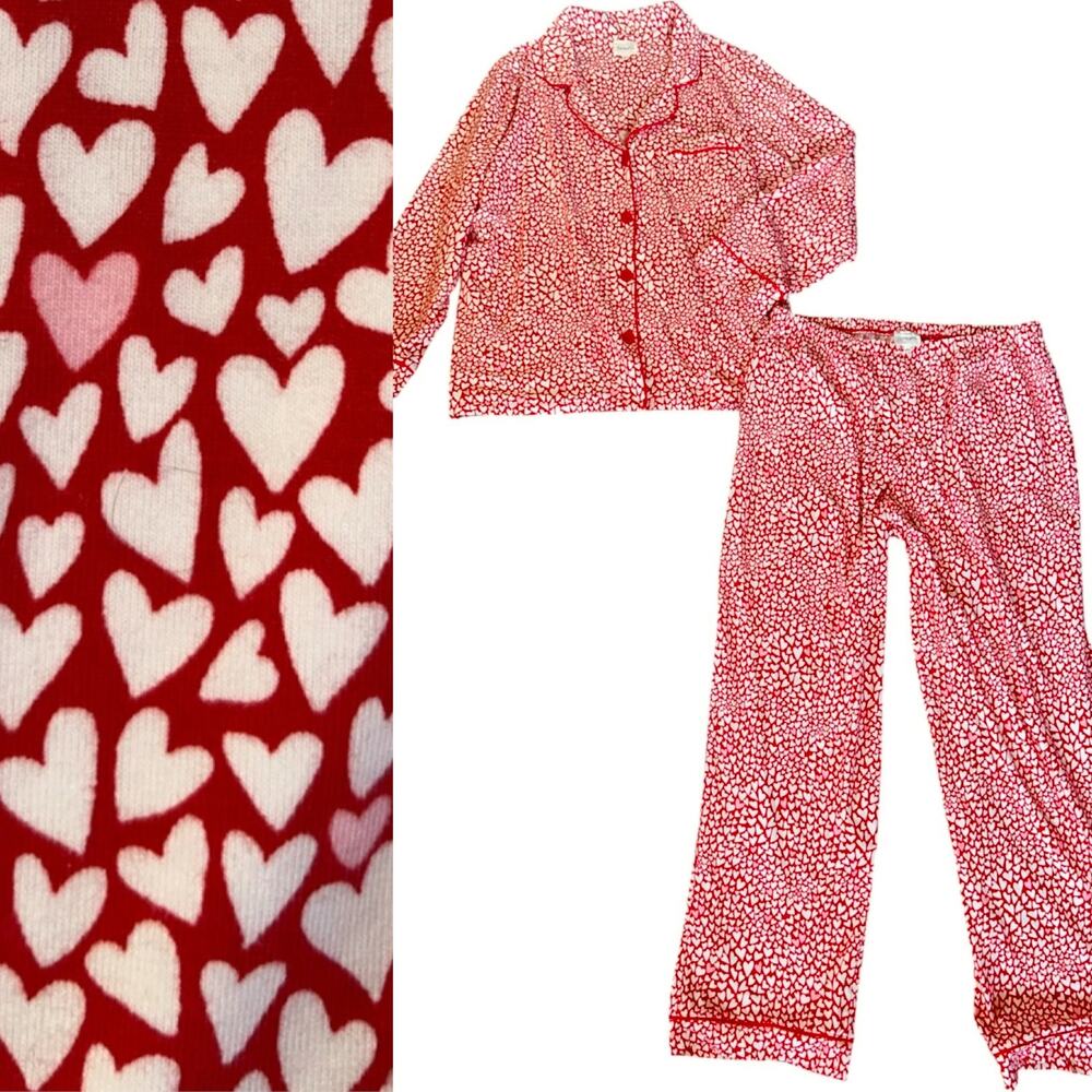 NWOT Bedhead Heart Pajamas Red, White, Pink Knit Jersey W/ POCKETS Size Large